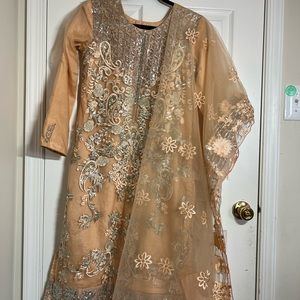 Peach/Gold Embroidered Salwar Suit SMALL